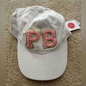NWT pure barre patch letter baseball cap hat white pink adjustable